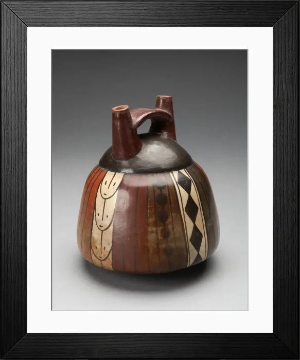 Framed Print : Double Spout Vessel with Vertical Bands of Geometric Motifs, 180 B. C. / A. D. 500 Framed Print : Double Spout Vessel with Vertical Bands of Geometric Motifs, 180 B. C. / A. D. 500
