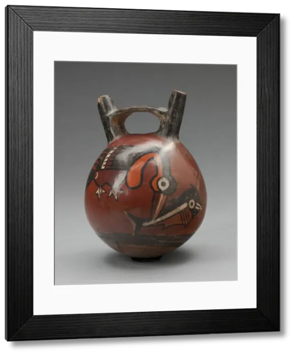 Framed Print : Double Spout Vessel Depicting a Bird Catching a Fish, 180 B. C. / A. D. 500. Creator: Unknown Framed Print : Double Spout Vessel Depicting a Bird Catching a Fish, 180 B. C. / A. D. 500. Creator: Unknown