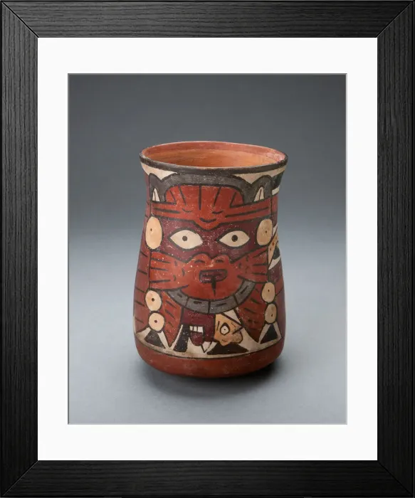 Framed Print : Beaker Depicting a Costumed Performer Holding Decapitated Head, 180 B. C.  /  A. D. 500