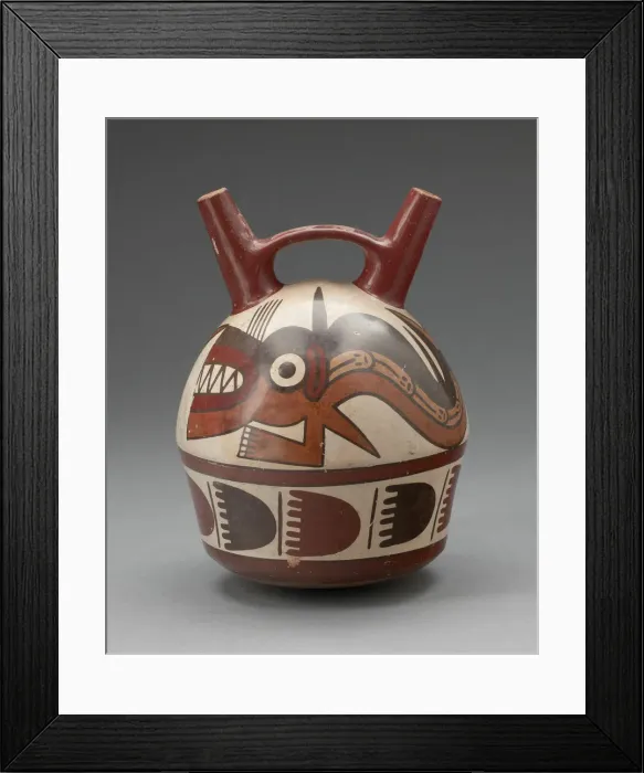 Framed Print : Double Spout Vessel Depicting an Abstract Shark with Human Attributes, 180 B. C. / A. D. 500 Framed Print : Double Spout Vessel Depicting an Abstract Shark with Human Attributes, 180 B. C. / A. D. 500