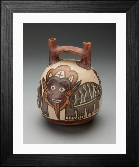 Framed Print : Double Spout Vessel Depicting Costumed Figure with Feline Attributes, 180 B. C. / A. D. 500 Framed Print : Double Spout Vessel Depicting Costumed Figure with Feline Attributes, 180 B. C. / A. D. 500