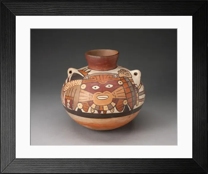 Framed Print : Handeled Jar Depicting Costumed Ritual Performer with Weapons, 180 B. C. / A. D. 500 Framed Print : Handeled Jar Depicting Costumed Ritual Performer with Weapons, 180 B. C. / A. D. 500