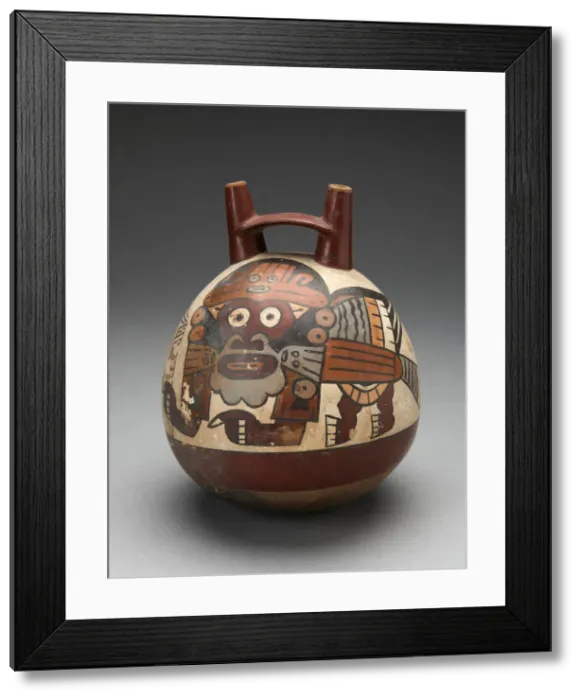 Framed Print : Double Spout Vessel Depicting Costumed Figure with Bird Attributes, Holding a Staff Framed Print : Double Spout Vessel Depicting Costumed Figure with Bird Attributes, Holding a Staff
