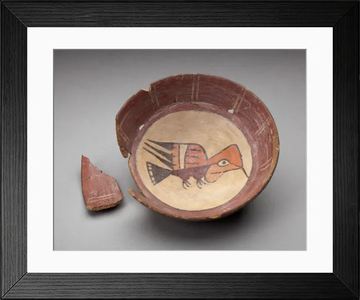 Framed Print : Plate Depicting Hummingbird in Interior, Broken and Partially Repaired, 180 B. C.  /  A. D. 500