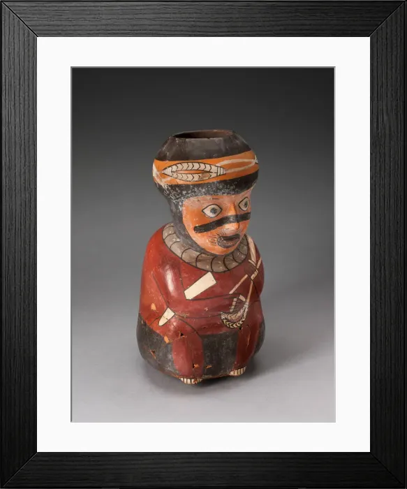 Framed Print : Jar in the Form of a Seated Warrior Holding a Sling and Club, 180 B. C. / A. D. 500 Framed Print : Jar in the Form of a Seated Warrior Holding a Sling and Club, 180 B. C. / A. D. 500