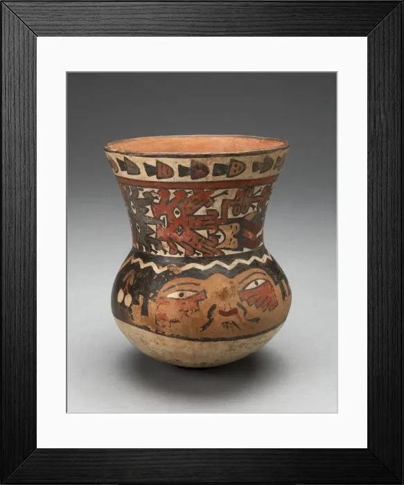 Framed Print : Beaker Depicting Human Head and Abstract Costumed Figures, 180 B. C. / A. D. 500 Framed Print : Beaker Depicting Human Head and Abstract Costumed Figures, 180 B. C. / A. D. 500