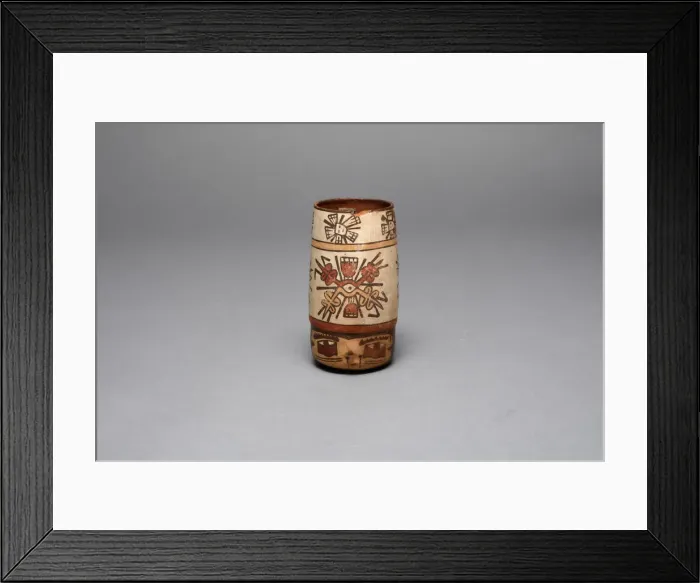 Framed Print : Beaker in the Form of a Human Head with Bound Lips; Bands of Abstract Motifs, 180 B. C. / A Framed Print : Beaker in the Form of a Human Head with Bound Lips; Bands of Abstract Motifs, 180 B. C. / A