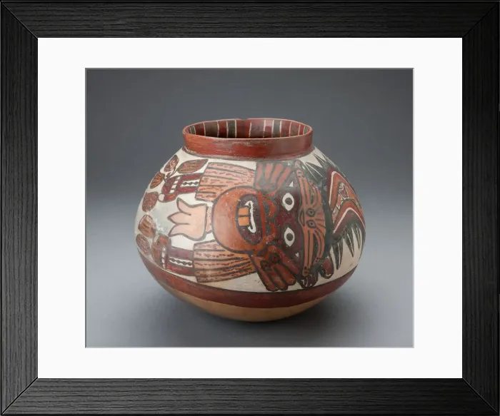 Framed Print : Jar Depicting a Costumed Ritual Performer Holding Plants, 180 B. C. / A. D. 500 Framed Print : Jar Depicting a Costumed Ritual Performer Holding Plants, 180 B. C. / A. D. 500