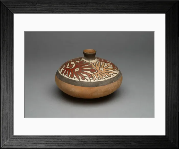 Framed Print : Low Jar with Small Spout Depicting a Repeated Abstract Star or Face Motif, 180 B. C. / A. D Framed Print : Low Jar with Small Spout Depicting a Repeated Abstract Star or Face Motif, 180 B. C. / A. D