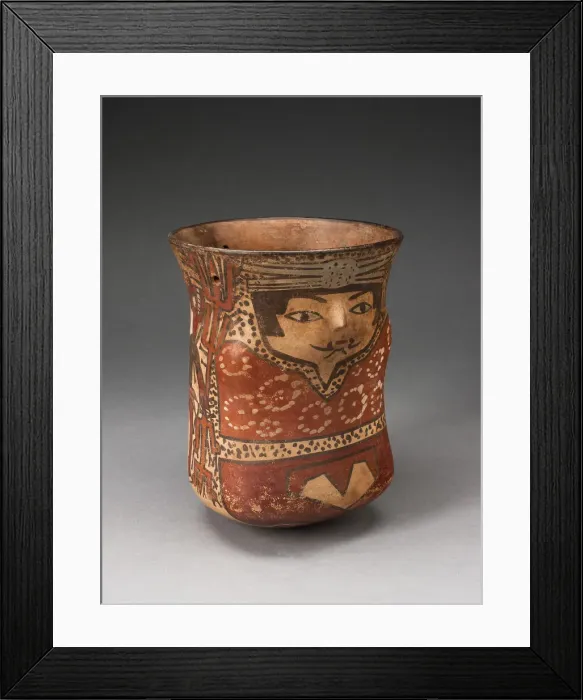Framed Print : Beaker in the Form of a Figure with Painted Standing Figures Holding Staffs, 180 B. C. / A. D Framed Print : Beaker in the Form of a Figure with Painted Standing Figures Holding Staffs, 180 B. C. / A. D