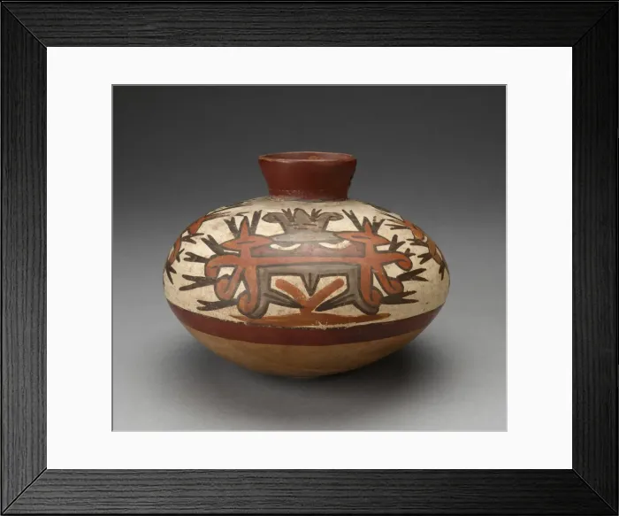 Framed Print : Jar with Small Neck Depicting Abstract Face of Masked Figure, 180 B. C. / A. D. 500 Framed Print : Jar with Small Neck Depicting Abstract Face of Masked Figure, 180 B. C. / A. D. 500
