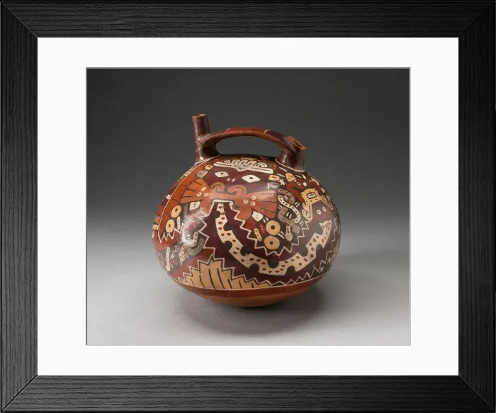 Framed Print : Double Spout Vessel Depicting Costumed Ritual Performer with Intricate Streamers, 180 B. C Framed Print : Double Spout Vessel Depicting Costumed Ritual Performer with Intricate Streamers, 180 B. C