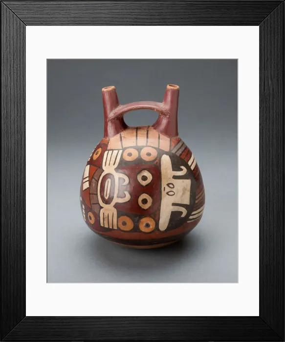 Framed Print : Vessel Depicting a Costumed Ritual Performer Wearing a Feline Mask, 180 B. C. / A. D. 500 Framed Print : Vessel Depicting a Costumed Ritual Performer Wearing a Feline Mask, 180 B. C. / A. D. 500