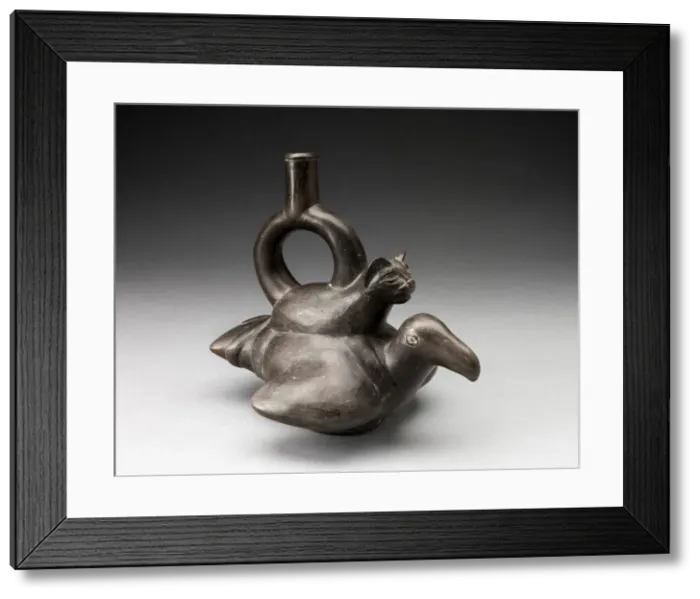 Framed Print : Blackware Vessel in the Form of a Feline Sitting on the Back of a Bird, 180 B. C. / A. D. 500 Framed Print : Blackware Vessel in the Form of a Feline Sitting on the Back of a Bird, 180 B. C. / A. D. 500