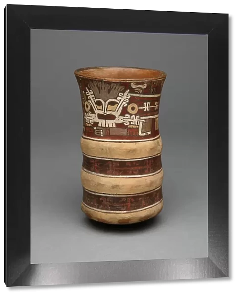 Beaker with Molded Horizontal Bands, Depicting a Masked Ritual Performer, 180 B. C.  /  A. D