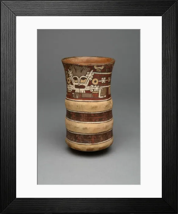 Framed Print : Beaker with Molded Horizontal Bands, Depicting a Masked Ritual Performer, 180 B. C. / A. D Framed Print : Beaker with Molded Horizontal Bands, Depicting a Masked Ritual Performer, 180 B. C. / A. D