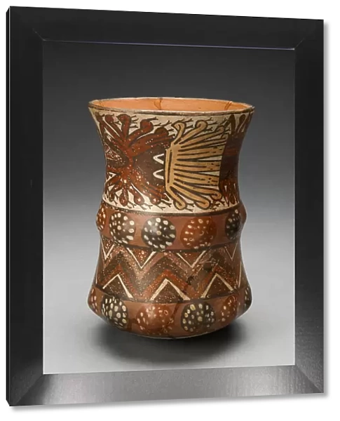 Curved Beaker with Rows of Abstract Masks and Geometric Motifs, 180 B. C.  /  A. D. 500