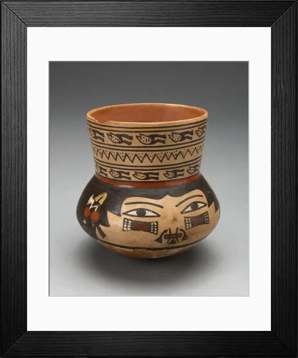 Framed Print : Jar Depicting a Human Head, Probably a Trophy Head, 180 B. C. / A. D. 500. Creator: Unknown Framed Print : Jar Depicting a Human Head, Probably a Trophy Head, 180 B. C. / A. D. 500. Creator: Unknown