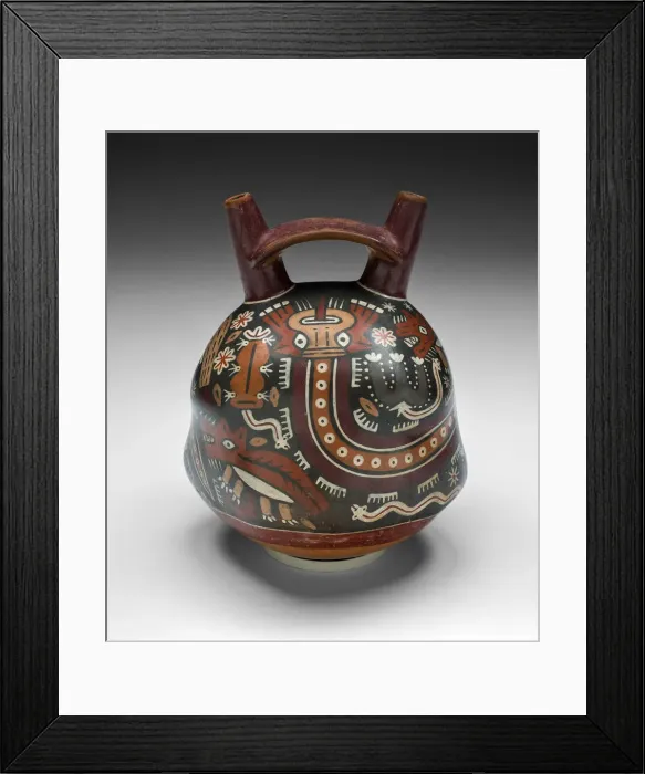 Framed Print : Double-Spouted Vessel Depicting a Landscape with Coyotes and Cactus, 180 B. C. / A. D. 500 Framed Print : Double-Spouted Vessel Depicting a Landscape with Coyotes and Cactus, 180 B. C. / A. D. 500