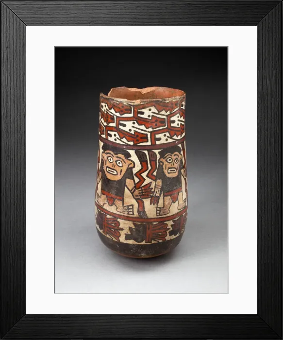 Framed Print : Beaker Depicting Rows of Figures Holdings Staffs or Plants with Geometric Motifs, 180 B. C Framed Print : Beaker Depicting Rows of Figures Holdings Staffs or Plants with Geometric Motifs, 180 B. C