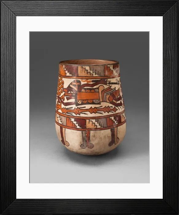 Framed Print : Beaker Depicing Costumed Ritual Performer Holding Ornamental Staff and Weapons Framed Print : Beaker Depicing Costumed Ritual Performer Holding Ornamental Staff and Weapons