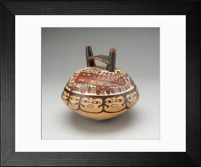 Framed Print : Double-Spouted Vessel Depicting Masked Felines, 180 B. C.  /  A. D. 500. Creator: Unknown
