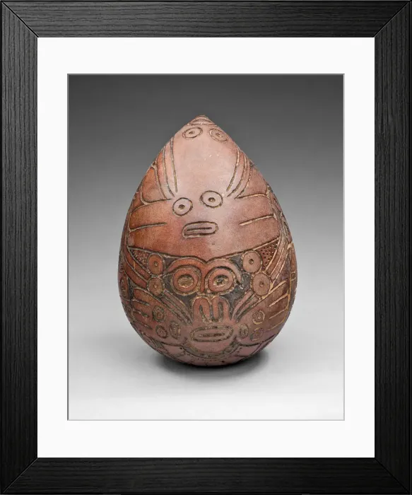 Framed Print : Gourd with Rattle Incised with Costumed Ritual Perfomer, 180 B. C. / A. D. 500 Framed Print : Gourd with Rattle Incised with Costumed Ritual Perfomer, 180 B. C. / A. D. 500