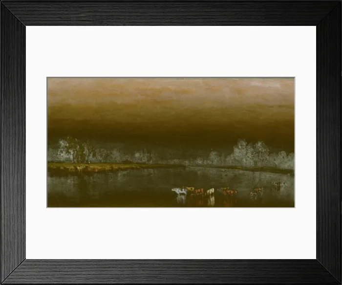 Framed Print : Cows in a Pond at Sunset, 1860. Creator: Sanford Robinson Gifford Framed Print : Cows in a Pond at Sunset, 1860. Creator: Sanford Robinson Gifford