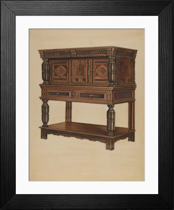 Framed Print : Court Cupboard, c. 1937. Creator: Lawrence Phillips Framed Print : Court Cupboard, c. 1937. Creator: Lawrence Phillips