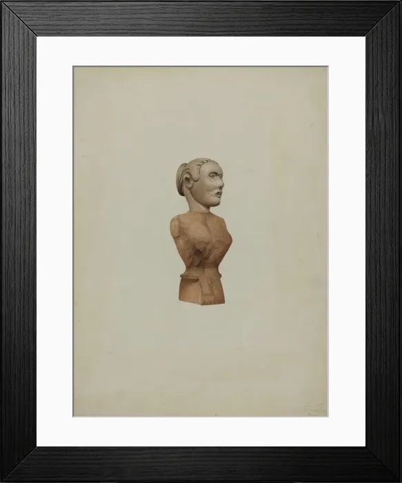 Framed Print : Carved Bust: Doll, c. 1939. Creator: Robert Pohle Framed Print : Carved Bust: Doll, c. 1939. Creator: Robert Pohle