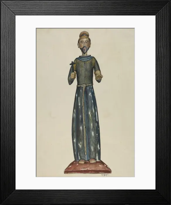 Framed Print : Bulto, Priest Carrying Cross and Skull, 1939. Creator: Carl O Bergh Framed Print : Bulto, Priest Carrying Cross and Skull, 1939. Creator: Carl O Bergh