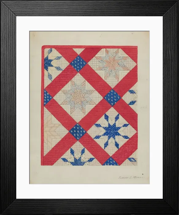 Framed Print : Patchwork Quilt, c. 1936. Creator: Elbert S. Mowery