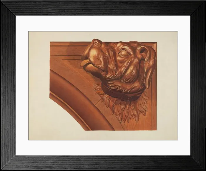 Framed Print : Mantle Carving (Dogs Head), c. 1939. Creator: Henry Murphy Framed Print : Mantle Carving (Dogs Head), c. 1939. Creator: Henry Murphy