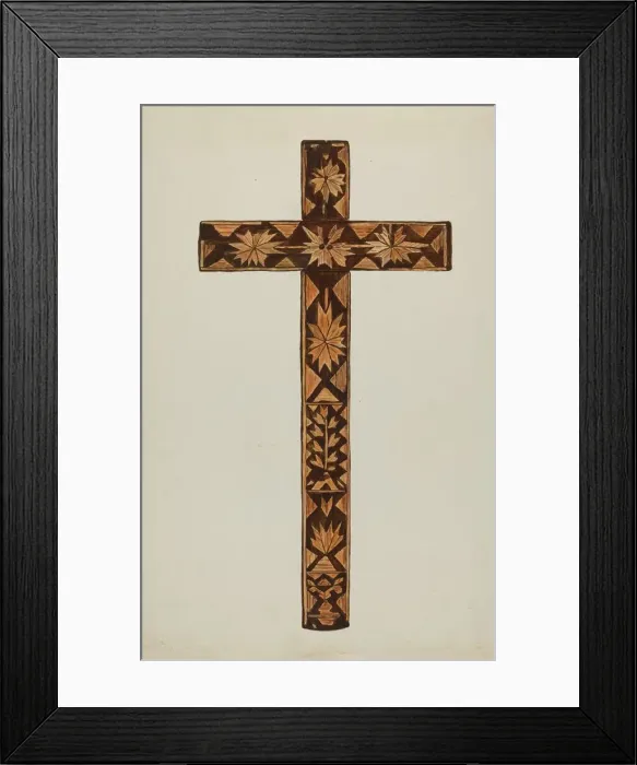 Framed Print : Straw Inlay Cross, c. 1937. Creator: Marjery Parish Framed Print : Straw Inlay Cross, c. 1937. Creator: Marjery Parish