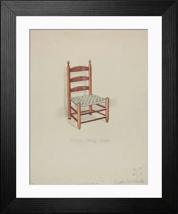Framed Print : Shaker Three Slat Titlting Chair, c. 1936. Creator: Victor F. Muollo Framed Print : Shaker Three Slat Titlting Chair, c. 1936. Creator: Victor F. Muollo