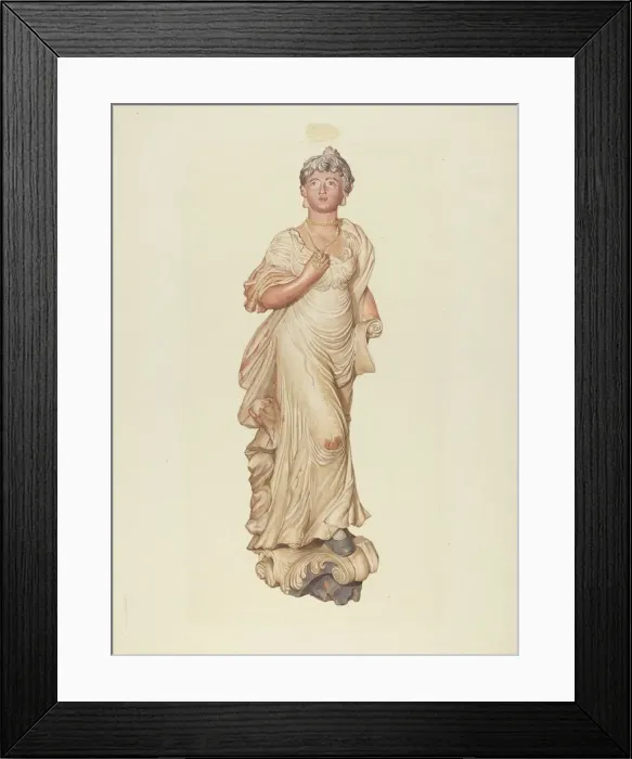 Framed Print : Figurehead from the Sloop Postmaster, c. 1937. Creator: Elizabeth Moutal
