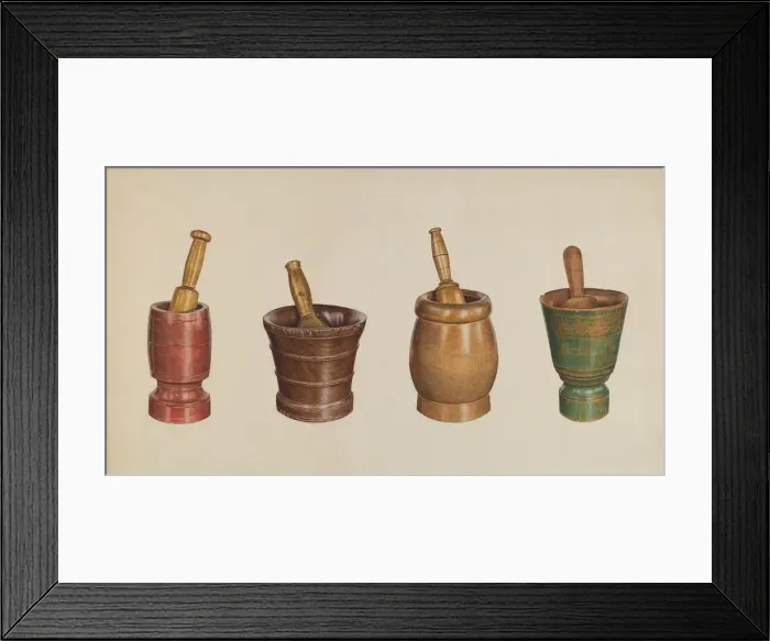 Framed Print : Mortar and Pestles, c. 1937. Creator: Elizabeth Moutal Framed Print : Mortar and Pestles, c. 1937. Creator: Elizabeth Moutal