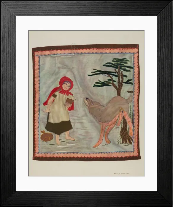 Framed Print : Coverlet Detail (Red Riding Hood), c. 1941. Creator: Adolph Opstad Framed Print : Coverlet Detail (Red Riding Hood), c. 1941. Creator: Adolph Opstad