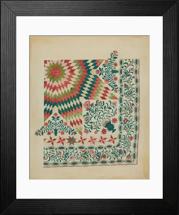 Framed Print : Applique and Patchwork Quilt, c. 1936. Creator: John Oster Framed Print : Applique and Patchwork Quilt, c. 1936. Creator: John Oster