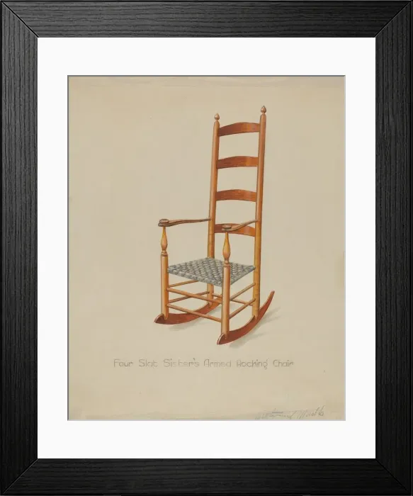Framed Print : Shaker Rocking Chair, c. 1936. Creator: Victor F. Muollo Framed Print : Shaker Rocking Chair, c. 1936. Creator: Victor F. Muollo