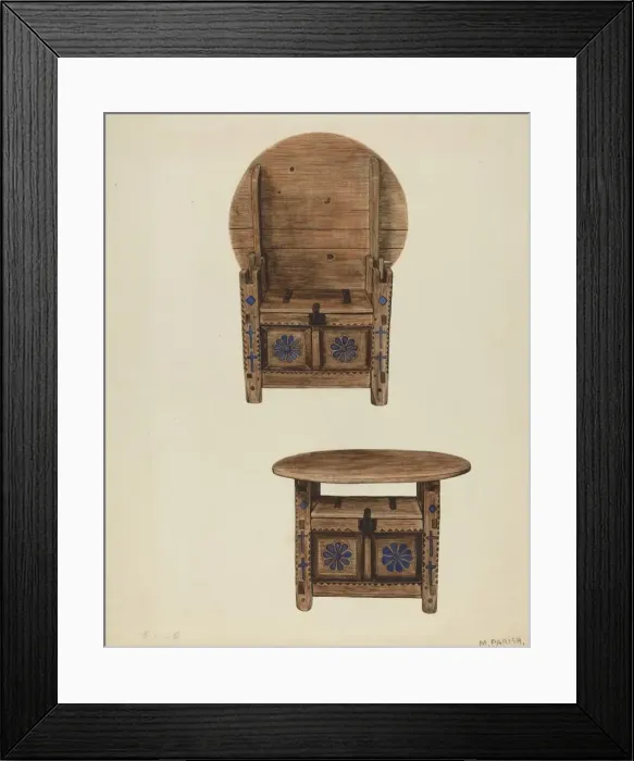 Framed Print : Spanish Southwest Hutch Table, c. 1939. Creator: Marjery Parish Framed Print : Spanish Southwest Hutch Table, c. 1939. Creator: Marjery Parish
