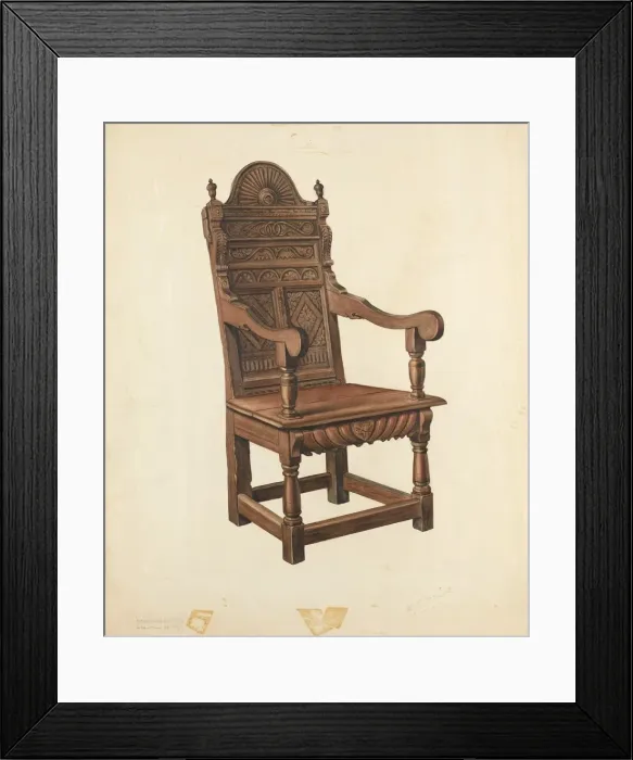 Framed Print : Jacobean Armchair, c. 1940. Creator: Lawrence Phillips Framed Print : Jacobean Armchair, c. 1940. Creator: Lawrence Phillips