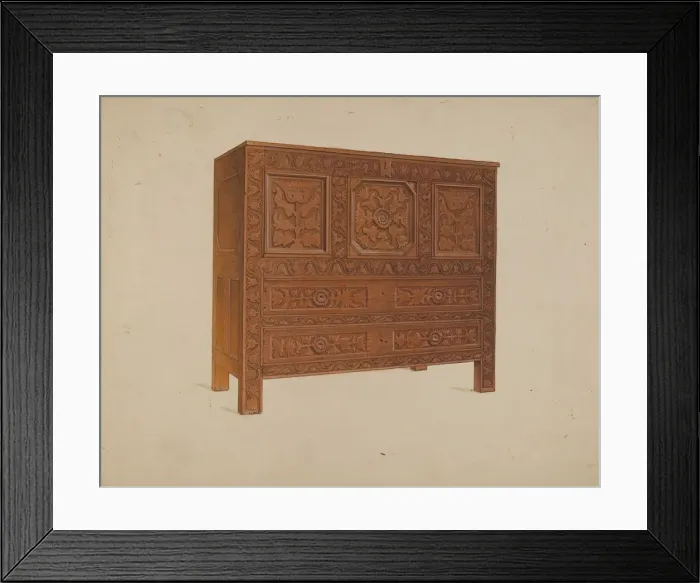 Framed Print : A Connecticut-type Hadley Chest, c. 1937. Creator: Martin Partyka Framed Print : A Connecticut-type Hadley Chest, c. 1937. Creator: Martin Partyka