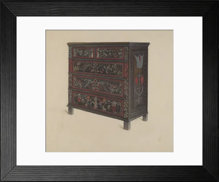 Framed Print : Guilford Painted Chest, c. 1936. Creator: Martin Partyka Framed Print : Guilford Painted Chest, c. 1936. Creator: Martin Partyka