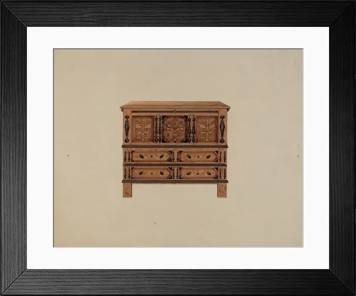 Framed Print : Two Drawer Sunflower Chest - front view, 1936. Creator: Martin Partyka Framed Print : Two Drawer Sunflower Chest - front view, 1936. Creator: Martin Partyka