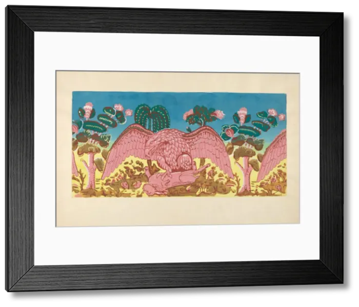 Framed Print : Bandbox Design (Eagle and Rabbit), c. 1936. Creator: Martin Partyka Framed Print : Bandbox Design (Eagle and Rabbit), c. 1936. Creator: Martin Partyka
