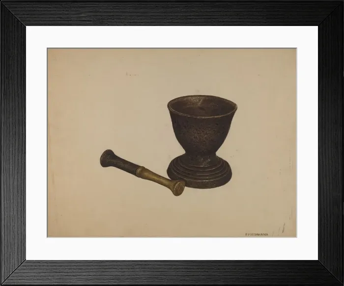 Framed Print : Mortar and Pestle, c. 1940. Creator: Paul Poffinbarger Framed Print : Mortar and Pestle, c. 1940. Creator: Paul Poffinbarger