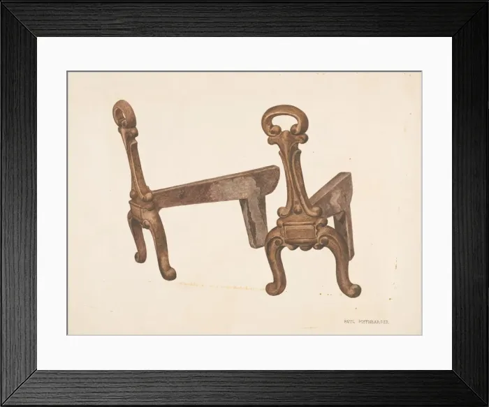 Framed Print : Andiron or Fire Dog, c. 1941. Creator: Paul Poffinbarger Framed Print : Andiron or Fire Dog, c. 1941. Creator: Paul Poffinbarger