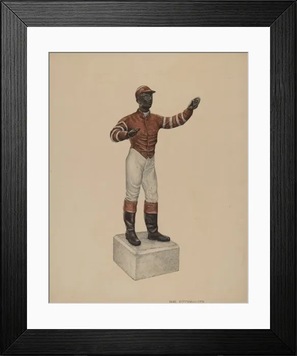 Framed Print : Cast Iron Dobbie: Jockey, c. 1939. Creator: Paul Poffinbarger Framed Print : Cast Iron Dobbie: Jockey, c. 1939. Creator: Paul Poffinbarger