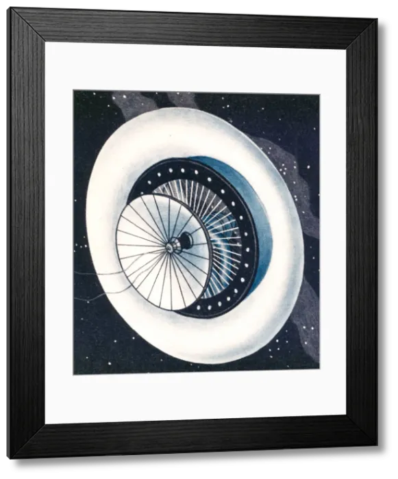 Framed Print : Noordungs Space Station Habitat Wheel, 1929. Creator: NASA Framed Print : Noordungs Space Station Habitat Wheel, 1929. Creator: NASA